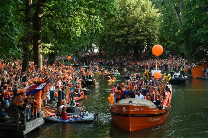 The Dutch women's soccer team celebrates their victory in Utrecht, the Netherlands, on Aug. 7, 2017, after they won the UEFA Women's Euro 2017 tournament final against Denmark. (JOHN THYS/AFP/Getty Images)