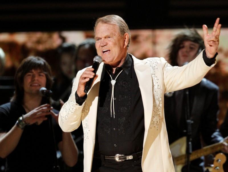 Glen Campbell sings "Rhinestone Cowboy" during his tribute at the 54th annual Grammy Awards in Los Angeles, Calif.m on Feb. 12, 2012. (REUTERS/Mario Anzuoni)