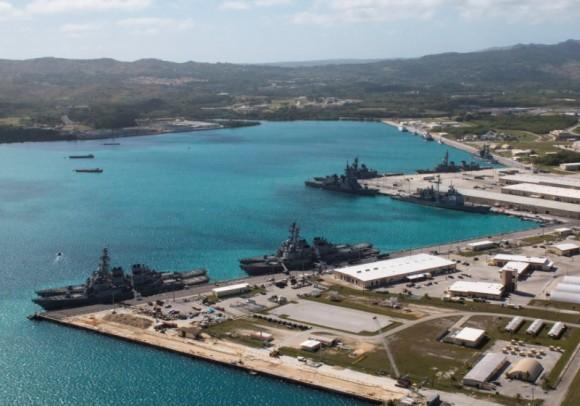 Navy vessels are moored in port at the U.S. Naval Base Guam at Apra Harbor, Guam March 5, 2016. ( Major Jeff Landis,USMC (Ret.)/Naval Base Guam/Handout/File Photo via REUTERS)