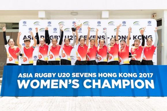 The China U20 women's Rugby Sevens team that won the Women's Asia Rugby Sevens Championship on Saturday August 5, 2017. (Asia RFU)