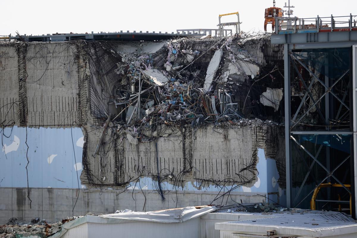A general view of damage to No. 3 reactor building at Fukushima Daiichi nuclear power plant. (Christopher Furlong/Getty Images)
