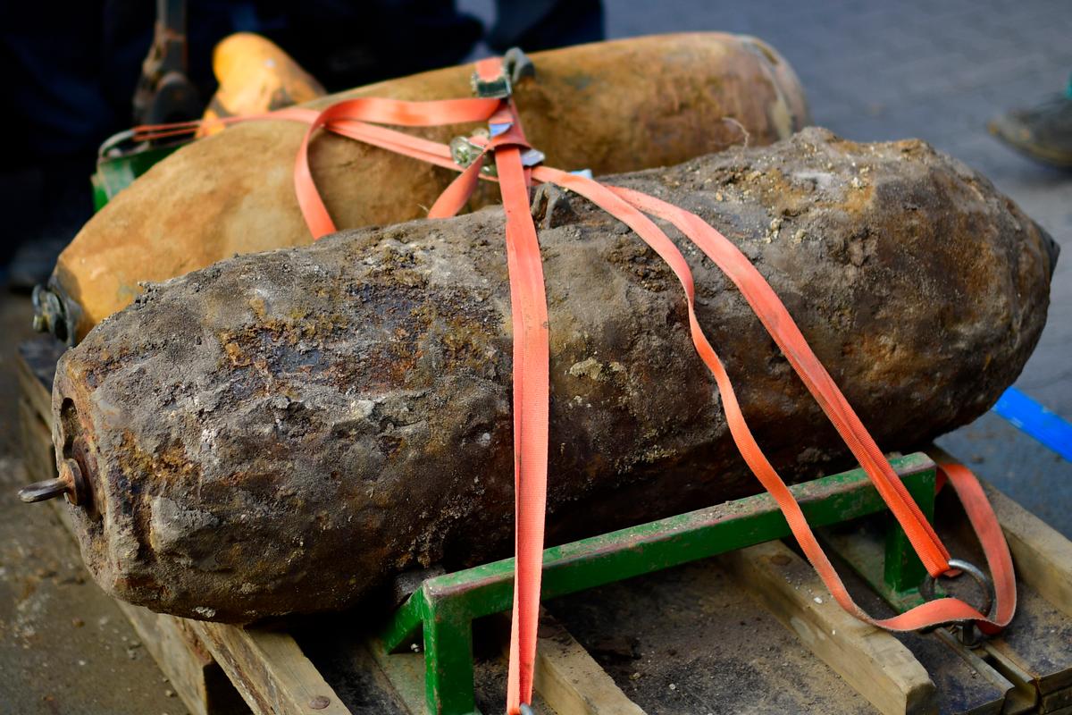 Two bombs are showcased after dismantling on May 7, 2017 in Hanover, Germany. (Alexander Koerner/Getty Images).