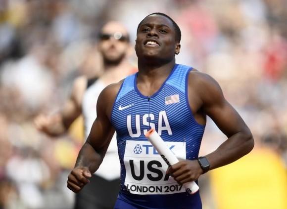 Christian Coleman of the U.S. competes at the World Athletics Championships Men's 4 x 100 meters relay heats, London Stadium, London, Britain, on August 12, 2017. (Reuters)