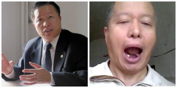 Gao Zhisheng. L: Nov. 2, 2005 at his office in Beijing. (Verna Yu/AFP/Getty Images); R: Photo from 2017. (circulated from activists in China)