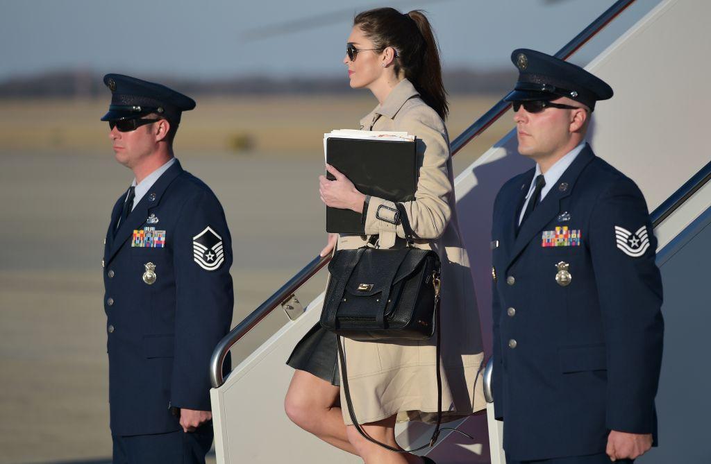 White House Director of Strategic Communications Hope Hicks steps off Air Force One on Feb. 6, 2017 upon arrival at Andrews Air Force Base in Maryland. (MANDEL NGAN/AFP/Getty Images)