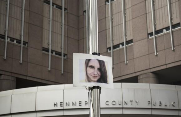 An image of Heather Heyer, who was killed when a car plunged into a protest, is posted to a flag pole in Minneapolis, Minnesota, on Aug. 14. (Stephen Maturen/Getty Images)