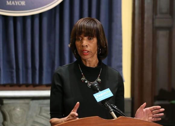 Baltimore Mayor Catherine Pugh talks about the late night removal of four statues, three of them Confederate, in the city, on Aug. 16, 2017 in Baltimore, Md. (Mark Wilson/Getty Images)