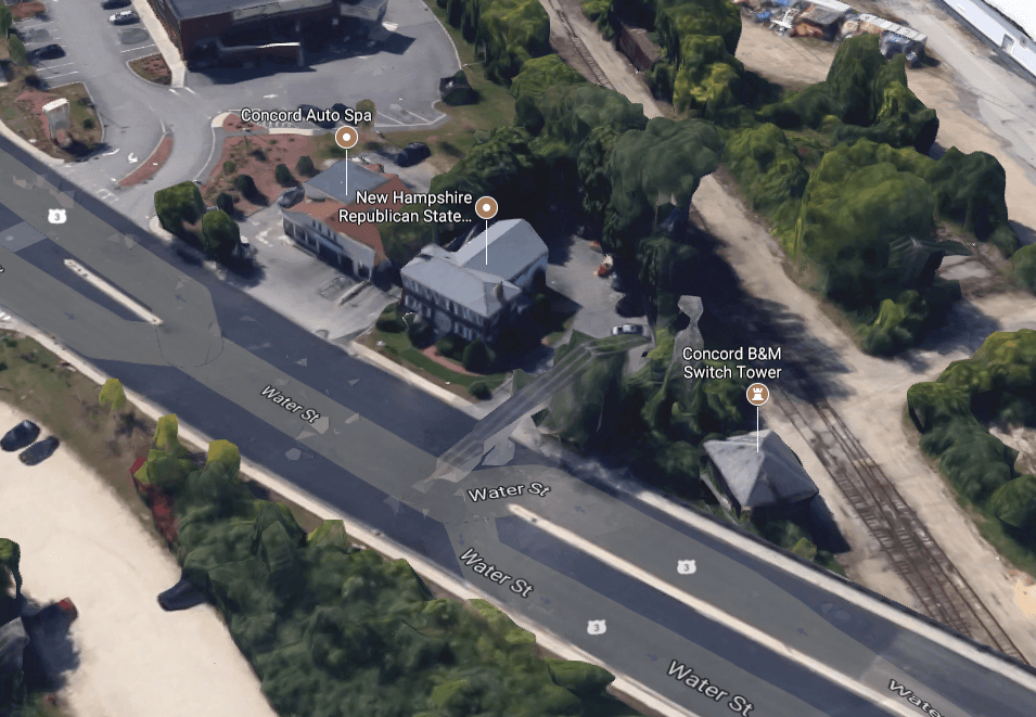 Area surrounding the New Hampshire Republican State Committee headquarters located at 10 Water St. in Concord, NH. (Google Maps)