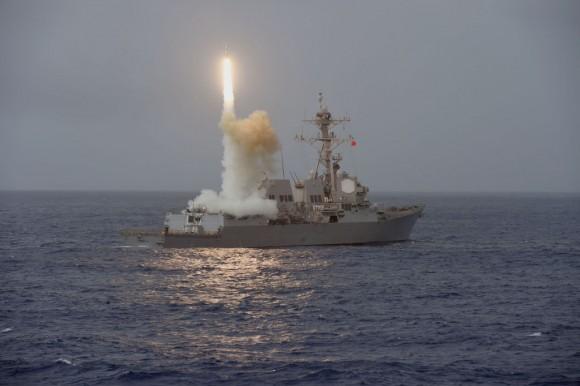 In this handout photo provided by the U.S. Navy, the guided-missile destroyer the USS Fitzgerald (DDG 62) launches a missile from the aft missile deck during Multisail 17 on March 7, 2017, in the Philippine Sea. (Mass Communication Specialist 2nd Class William McCann/U.S. Navy via Getty Images)