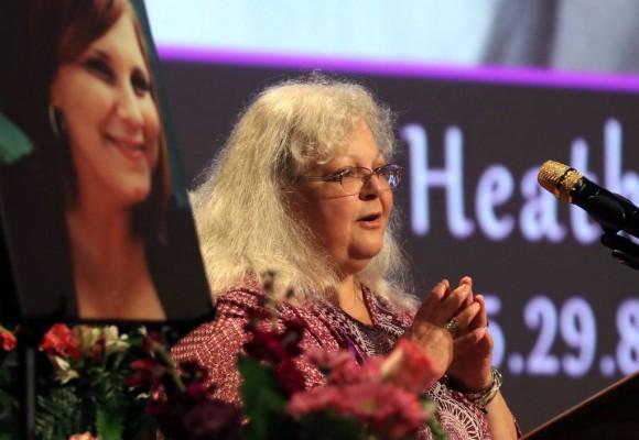 Susan Bro, mother to Heather Heyer, during a memorial for her daughter at the Paramount Theater on Aug. 16, 2017, in Charlottesville, Va. (Andrew Shurtleff-Pool/Getty Images)