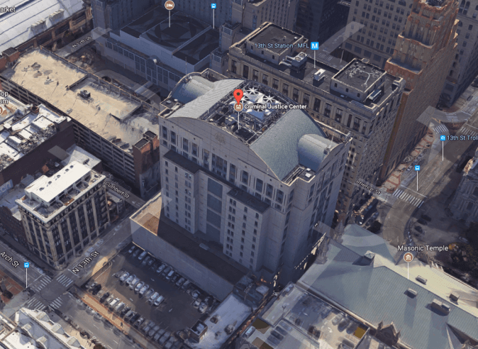 Philadelphia's Criminal Justice Center. (Google Earth)