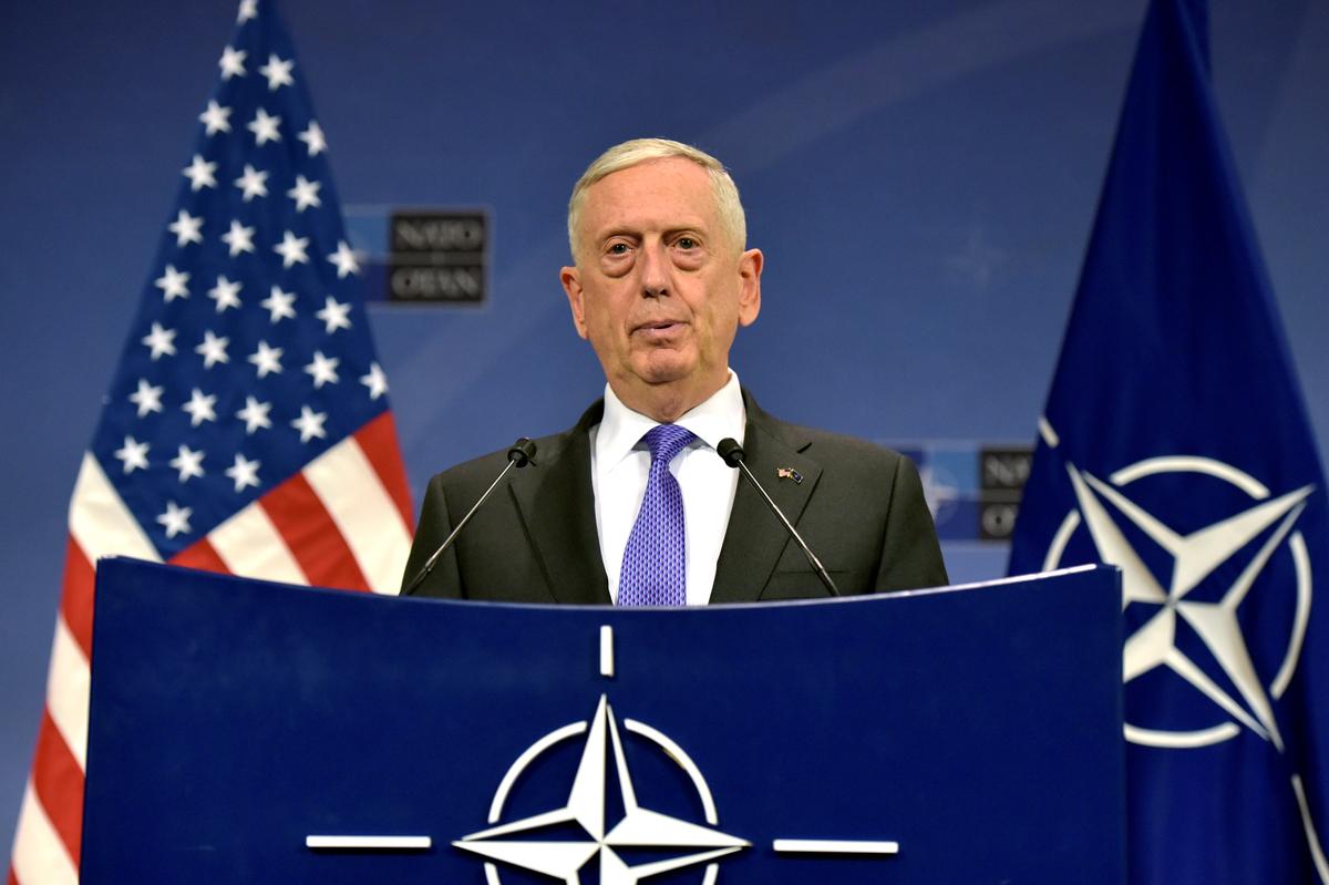 U.S. Secretary of Defence Jim Mattis gives a news conference after a NATO defence ministers meeting at the Alliance headquarters in Brussels, Belgium on June 29, 2017. (REUTERS/Eric Vidal)