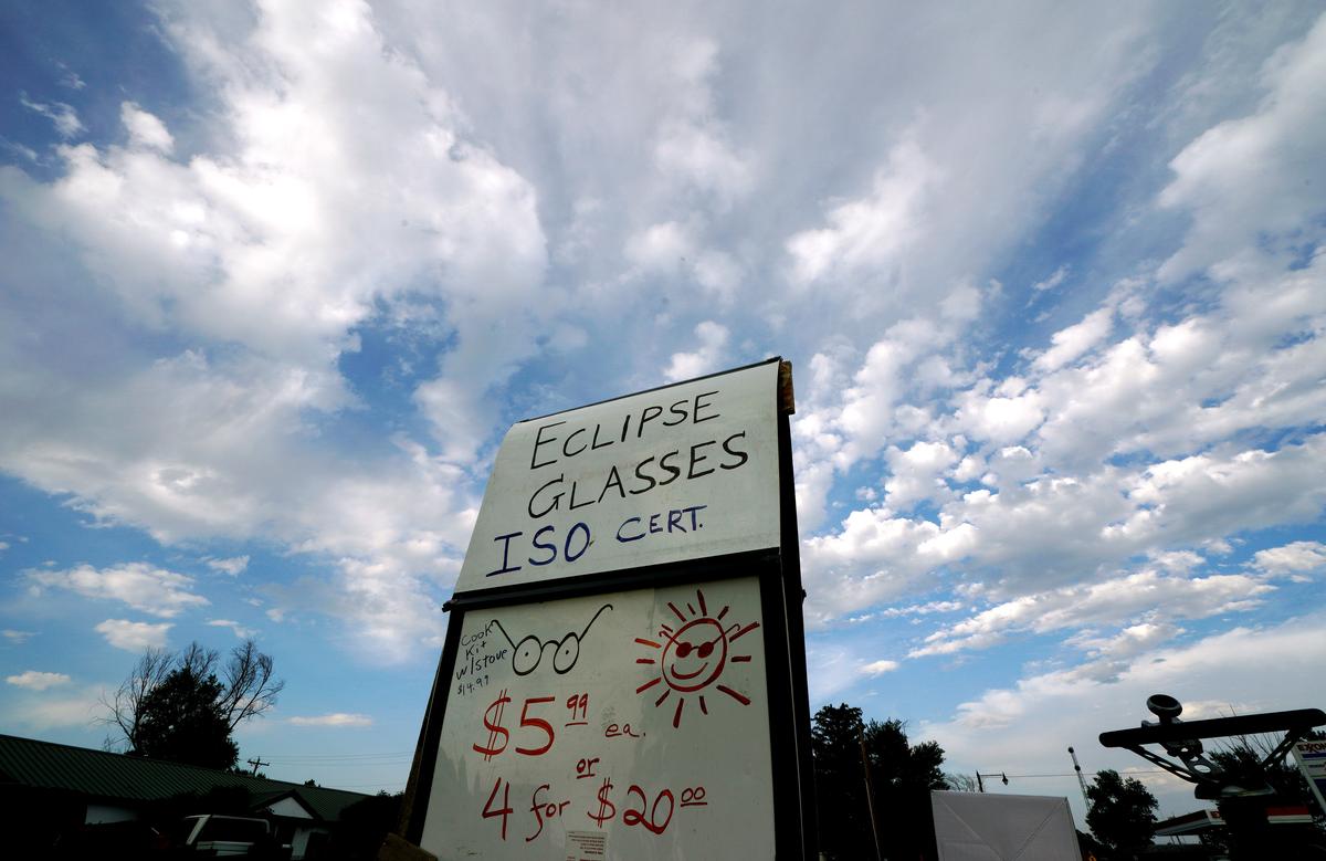 Solar glasses are for sale for the total eclipse in Guernsey, Wyoming U.S. August 20, 2017. (REUTERS/Rick Wilking)