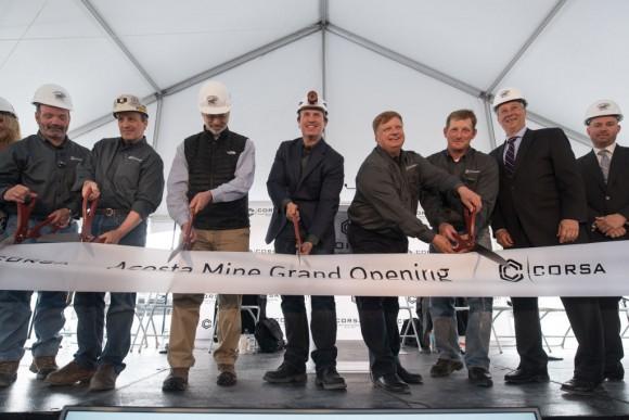 George Dethlefsen, CEO Corsa Coal Corp., center, is joined by fellow Corsa Coal employees and dignitaries as they cut the ribbon at the grand opening of Corsa Coal's Acosta Deep Mine in Friedens, Pennsylvania on June 8, 2017. Dethlefsen announced that the company will open the second coal mine in the first quarter of 2018.<br/>(Justin Merriman/Getty Images)