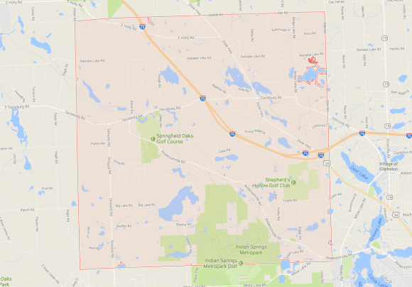 Springfield Township in Michigan highlighted in red. (Google Maps)