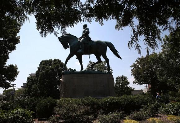 The statue of Confederate Gen. Robert E. Lee stands in the center of the renamed Emancipation Park on August 22, 2017 in Charlottesville, Virginia. (Mark Wilson/Getty Images)