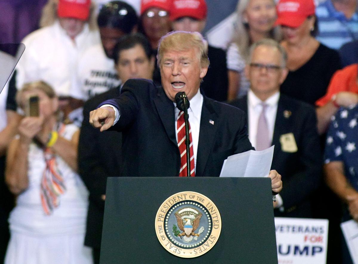 President Donald Trump speaks to supporters at the Phoenix Convention Center during a rally in Phoenix, Arizona on Aug. 22, 2017. (Ralph Freso/Getty Images)