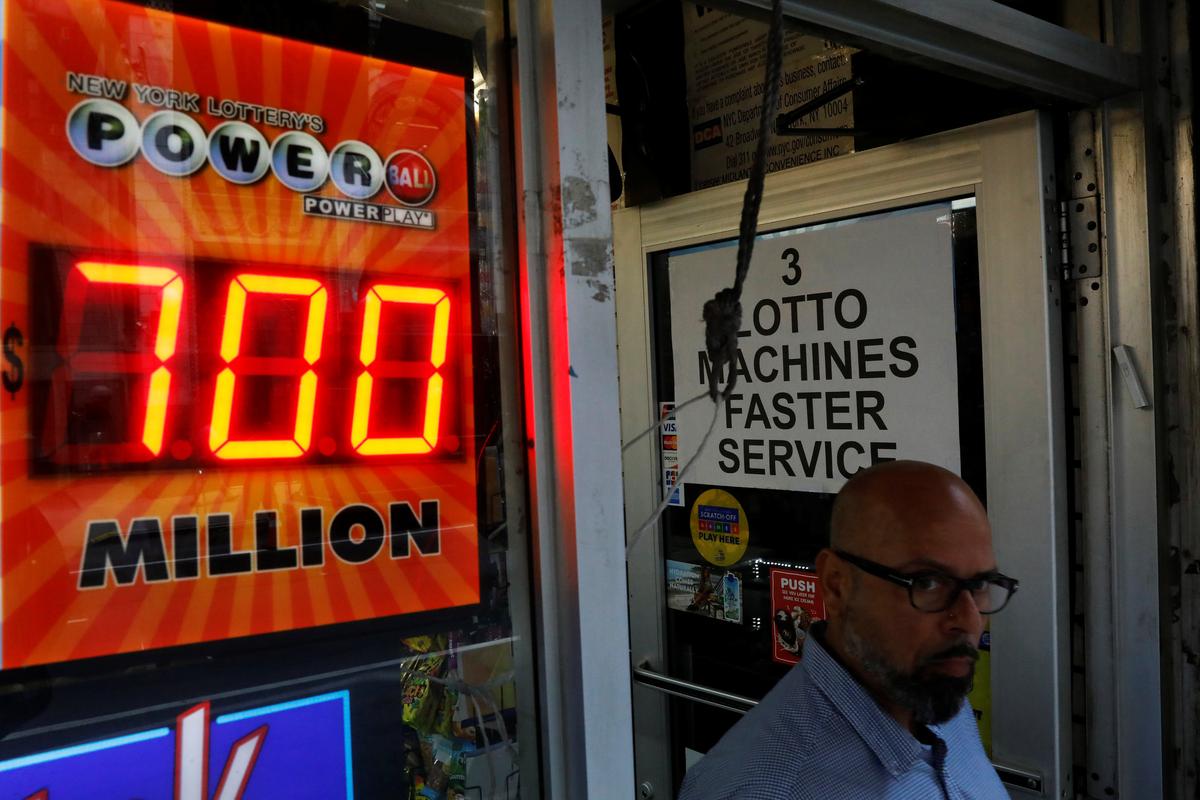 A screen displays the value of the Powerball jackpot at a store in New York City, U.S. on August 22, 2017. (REUTERS/Brendan McDermid)