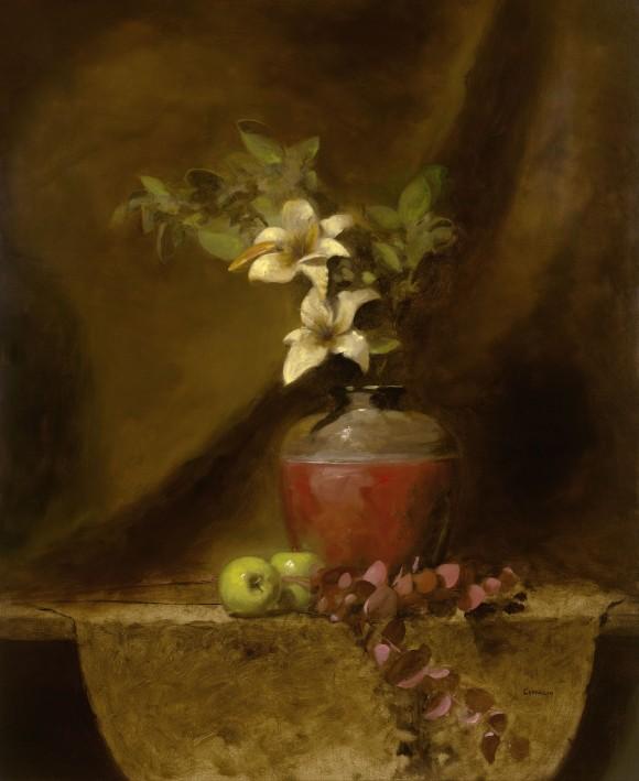 "Red Vase," 2015, by George Ceffalio. Oil on wood panel, 32 inches by 26 inches. (Courtesy of George Ceffalio)