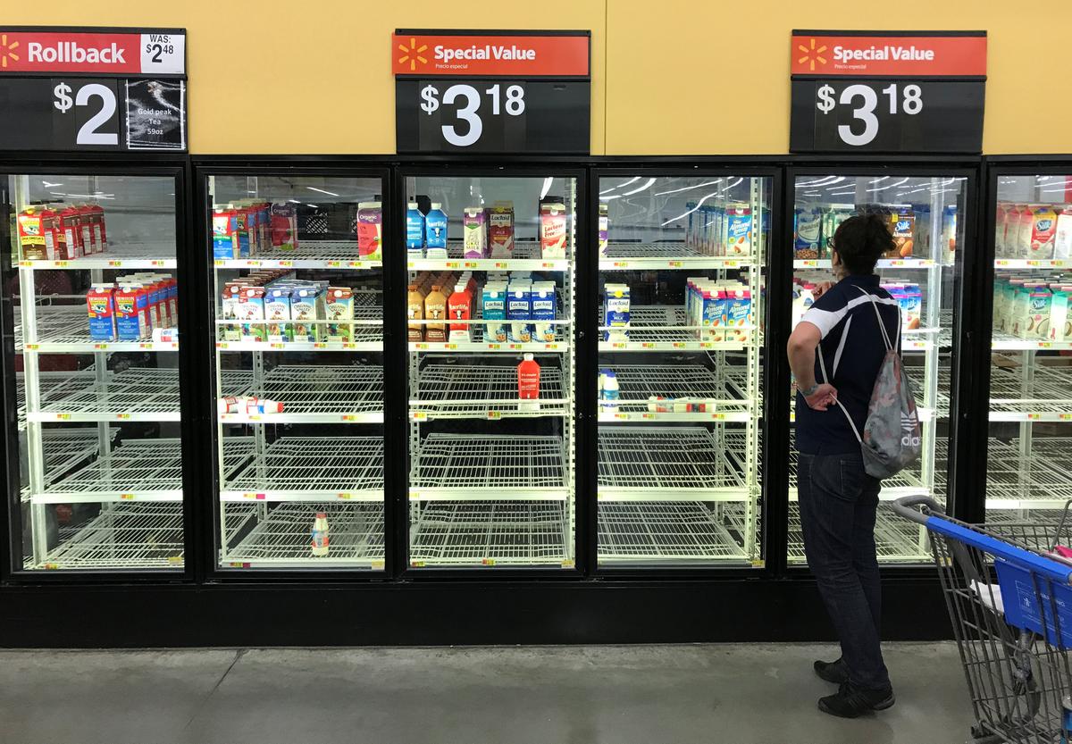 Refrigerator shelves in a Walmart store in Houston, Texas as Hurricane Harvey approaches landfall near the Texas coastal area, on Aug. 25, 2017. (REUTERS/Ernest Scheyder)