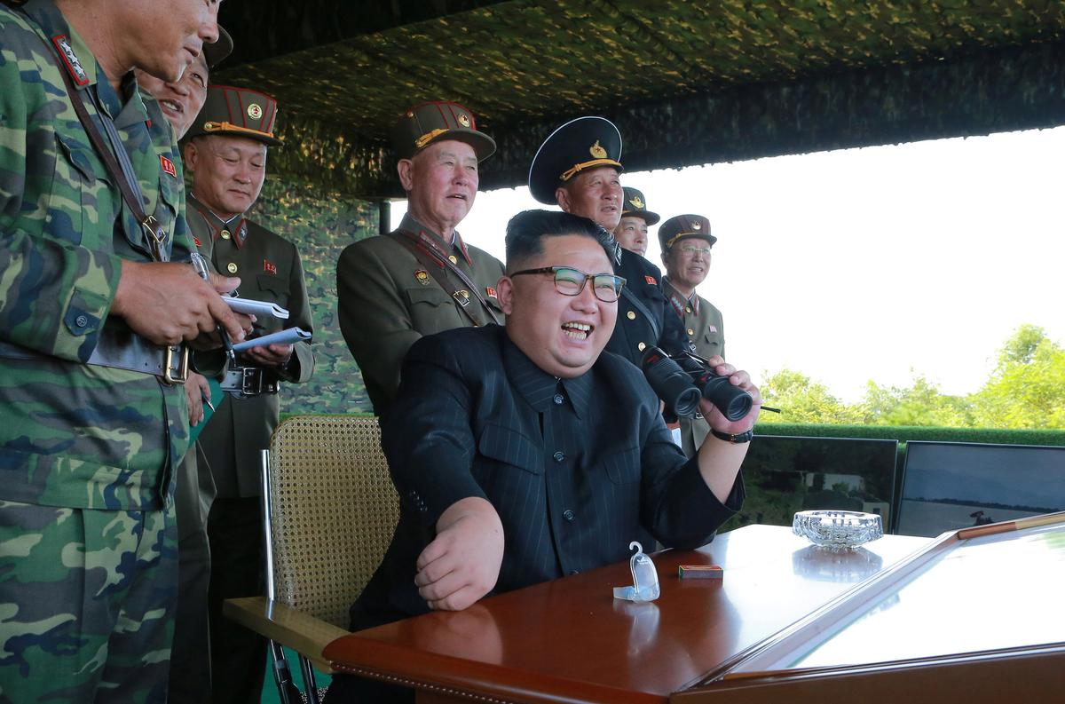 North Korean leader Kim Jong Un guides a target-striking contest of the special operation forces of the Korean People's Army (KPA) to occupy islands in this undated picture provided by KCNA in Pyongyang on Aug. 25, 2017. (KCNA via Reuters)