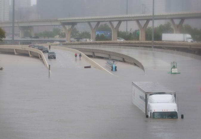 Interstate highway 45 is submerged from the effects of Hurricane Harvey during widespread flooding in Houston, Texas, on Aug. 27, 2017. (Richard Carson/Reuters)