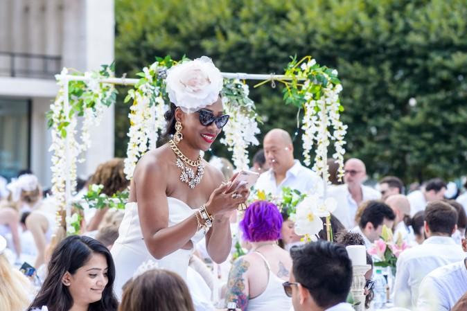 Guests attend the annual Diner en Blanc at Lincoln Center in New York on Aug. 22, 2017. Diner en Blanc began in France nearly 30 years ago. (Jane Kratochvil for Diner en Blanc)