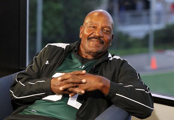 Football legend Jim Brown during an interview before a Major League Lacrosse game against the Ohio Machine on June 1, 2012, at Shuart Stadium in Uniondale, New York. (Jim McIsaac/Getty Images)