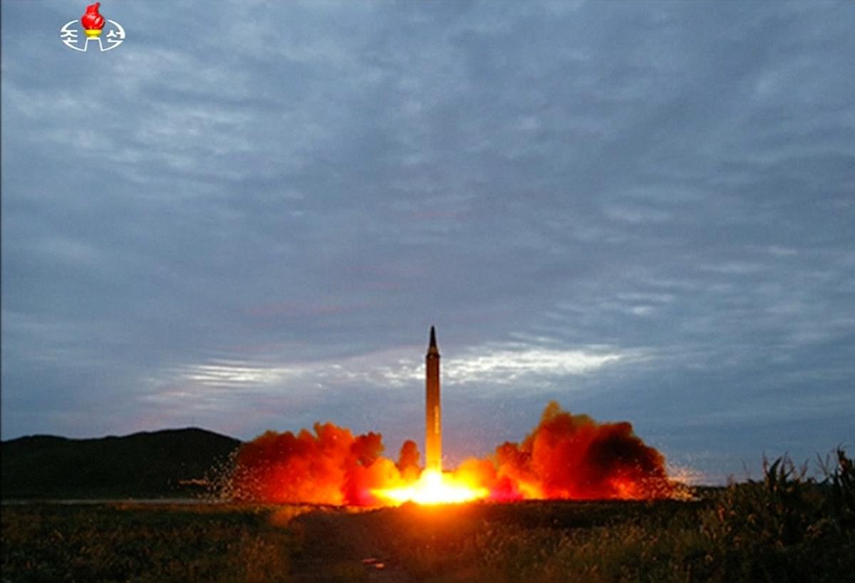 North Korea's intermediate-range ballistic missile Hwasong-12 being launched. (screenshot)