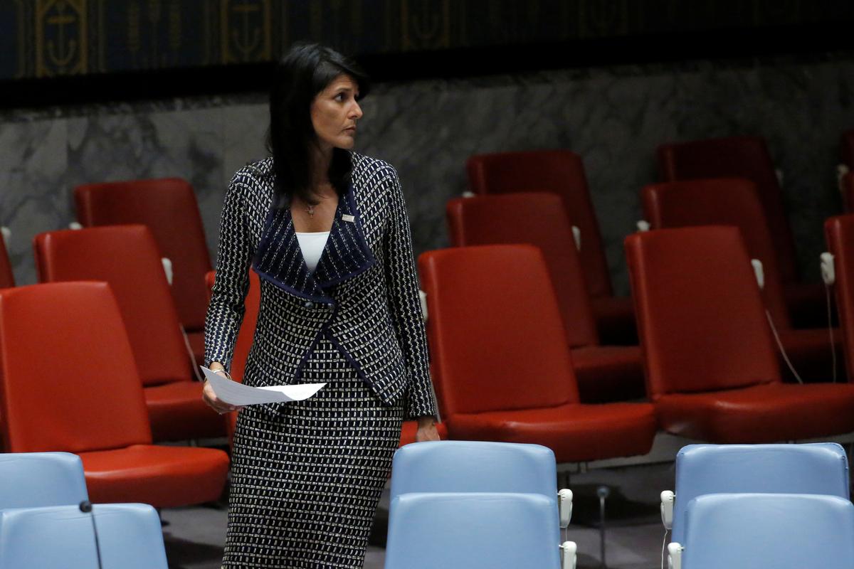 U.S. Ambassador to the United Nations Nikki Haley arrives for a meeting by the United Nations Security Council on North Korea at the U.N. headquarters in New York City on Aug. 29, 2017  (REUTERS/Andrew Kelly)