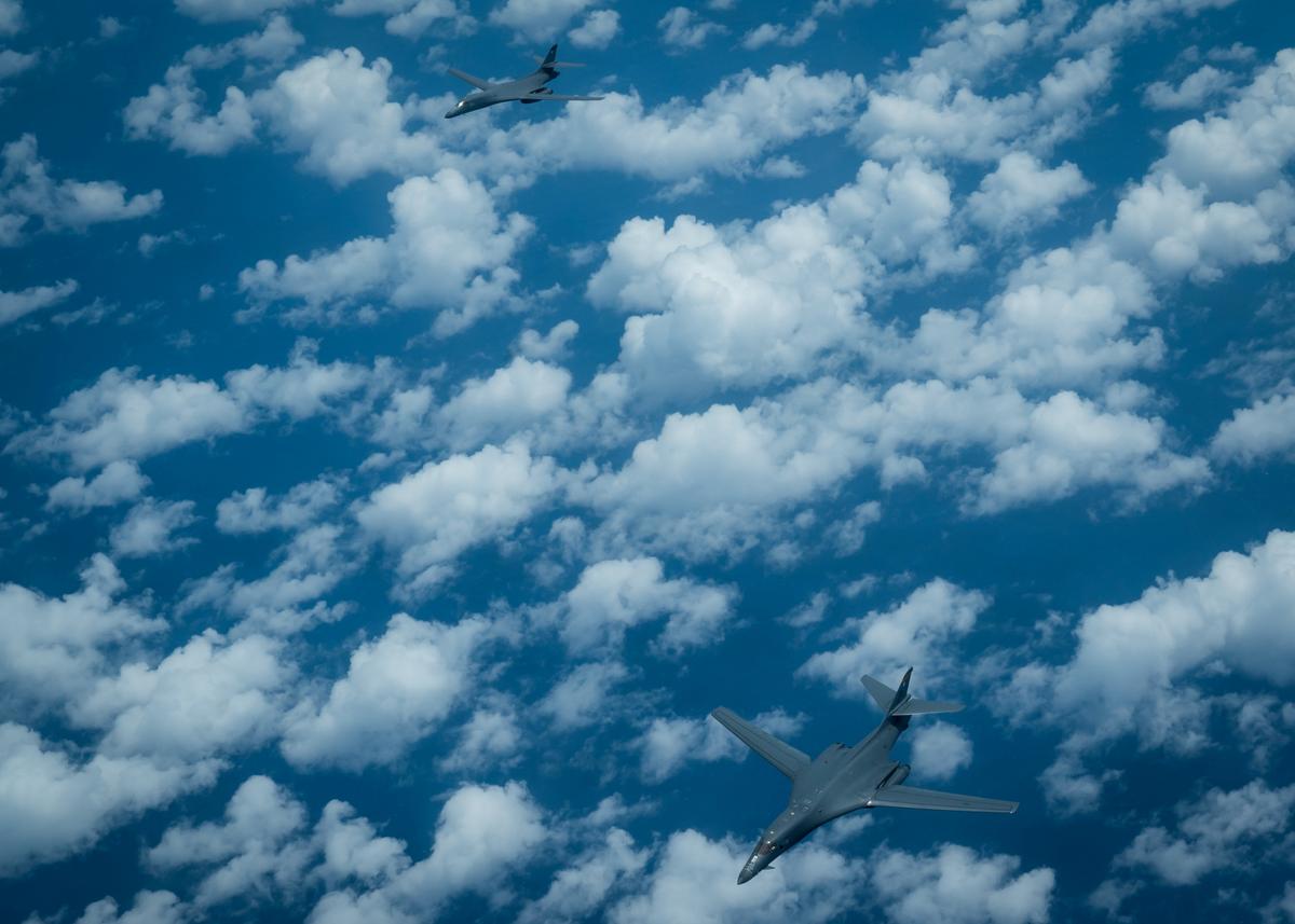 U.S. Air Force B-1B Lancer fly a mission from Andersen Air Force Base, Guam, into Japanese airspace and over the Korean Peninsula on Aug. 31, 2017. (Staff Sgt. Joshua Smoot/U.S. Air Force/Handout via REUTERS)