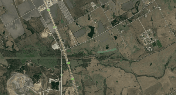 Aerial view of area surrounding I-45 near Malloy Bridge Road. (Google Maps)