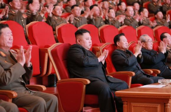  North Korean leader Kim Jong-Un (C) in Pyongyang on Fe. 22, 2017. (STR/AFP/Getty Images)