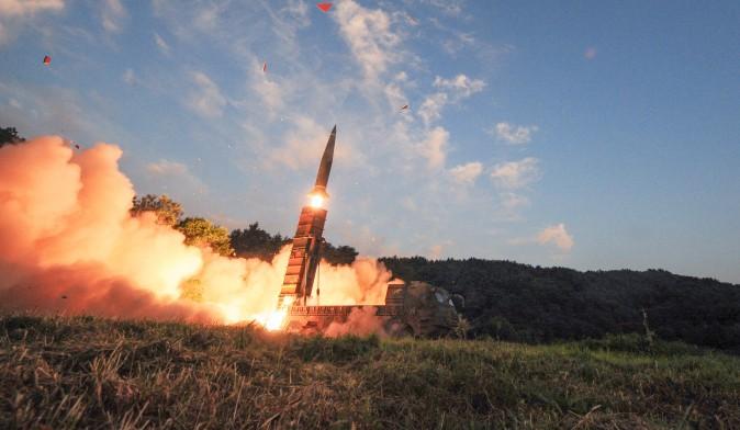 South Korean troops fire Hyunmoo Missile into the waters of the East Sea at a military exercise in South Korea September 4, 2017. Defense Ministry/Yonhap/via REUTERS