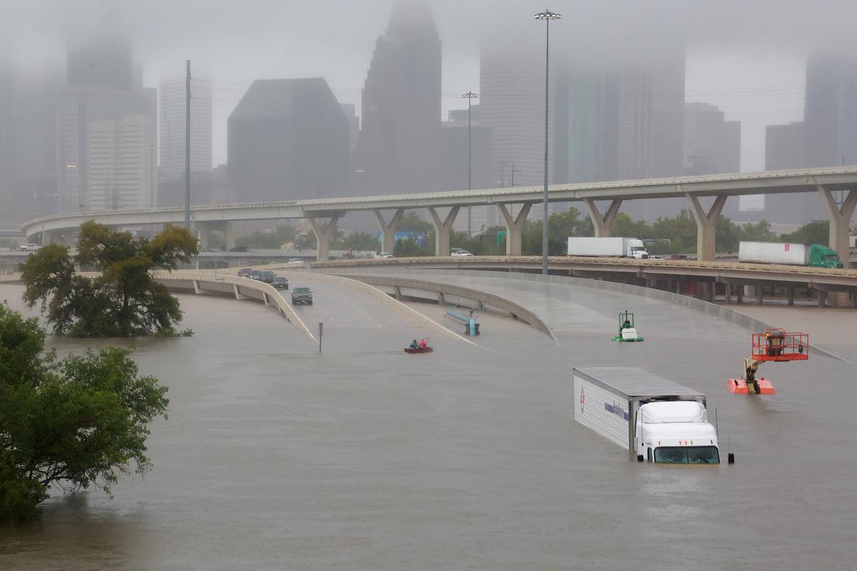 Interstate highway 45 is submerged during widespread flooding in Houston. (REUTERS/Richard Carson)