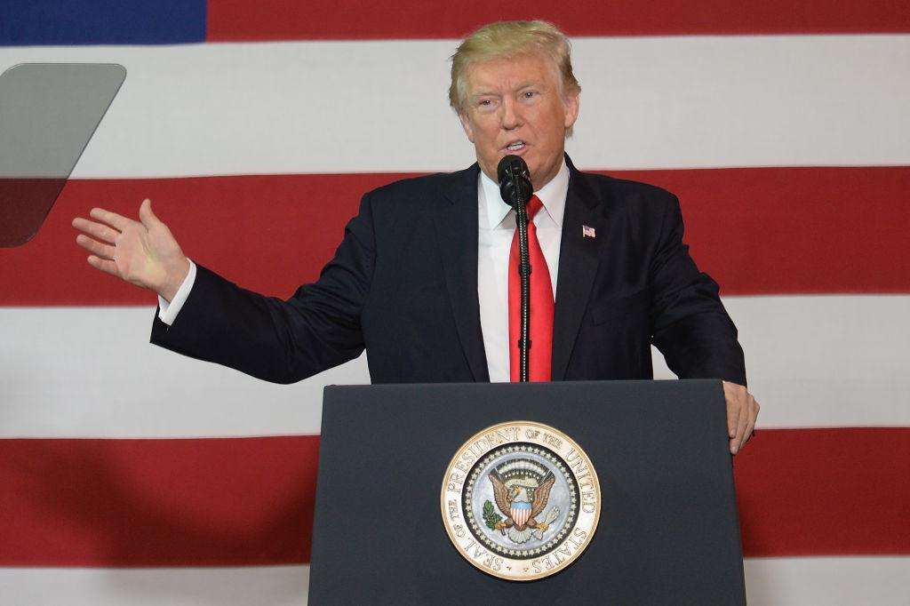 President Donald Trump during an appearance at the Loren Cook Company in Springfield Missouri on Aug. 30, 2017. (Michael B. Thomas/Getty Images)