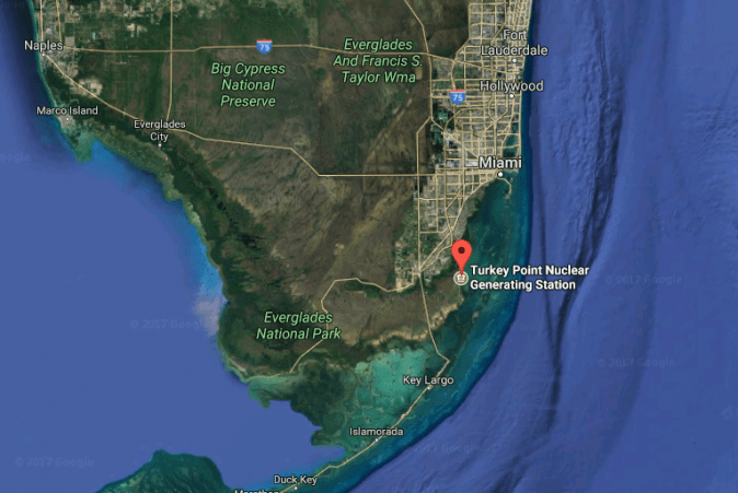 The location of Turkey Point Nuclear Generating Station in Homestead, Fla. (Screenshot via Google Maps)