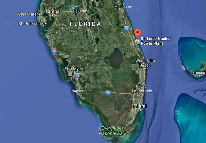 The location of St. Lucie Nuclear Power Plant in Jensen Beach, Fla. (Screenshot via Google Maps)
