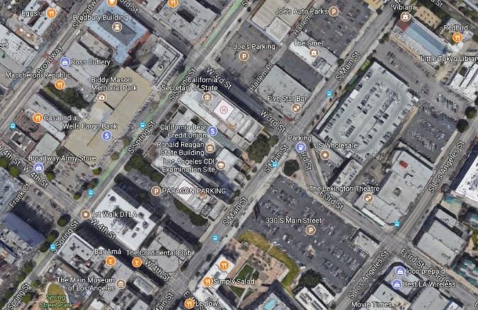 A suspect was wounded in an officer-involved shooting with the CHP early Wednesday, Sept. 6, 2017, on Third Street south of Spring Street in downtown Los Angeles. (Google Maps)