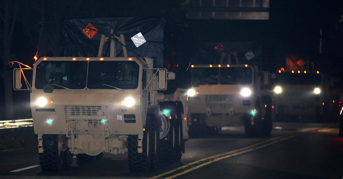 A part of a Terminal High Altitude Area Defense (THAAD) system travels as it heads for Seongju, near the Osan Air Base in Pyeongtaek, South Korea on Sept. 7, 2017. (Oh Jang-hwan/News1 via REUTERS)