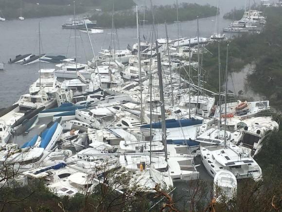 Pleasure crafts lie crammed against the shore in Paraquita Bay, Tortola, British Virgin Islands. (Courtesy of Ron Gurney/via Reuters)