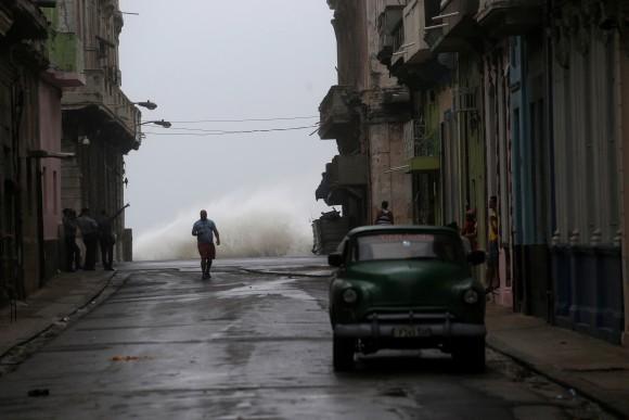 Waves crash on the street as Hurricane Irma turns toward the Florida Keys on Saturday, in Havana, Cuba September 9, 2017. (Reuters/Stringer)