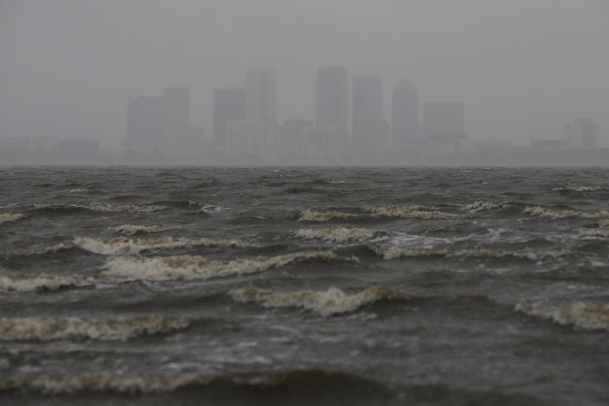 The Tampa skyline is pictured across Hillsborough Bay ahead of the arrival of Hurricane Irma in Tampa, Florida on Sept. 10, 2017. (REUTERS/Chris Wattie)