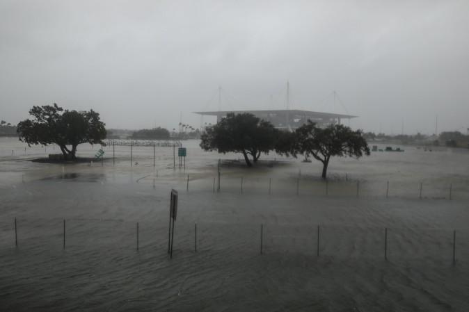 Flooding near Hard Rock Stadium as Hurricane Irma passes Miami, Fla., on Sept. 10, 2017. (Stephen Yang/Reuters)
