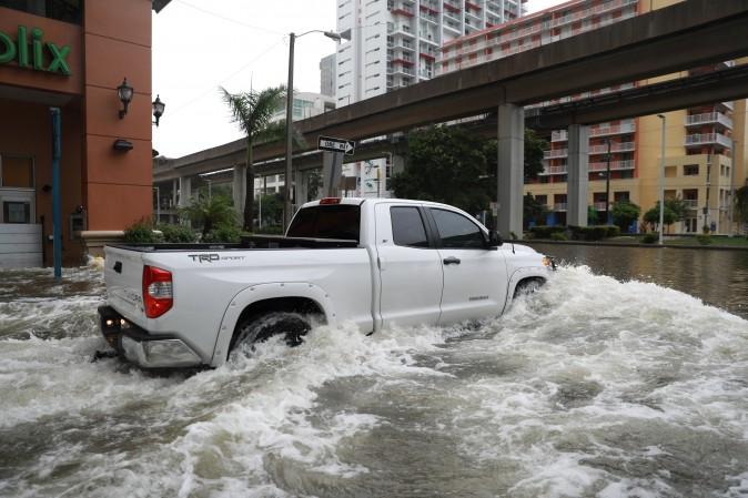 Flooding in the Brickell neighborhood as Hurricane Irma passes Miami, Fla., Sept. 10, 2017. (Stephen Yang/Reuters)