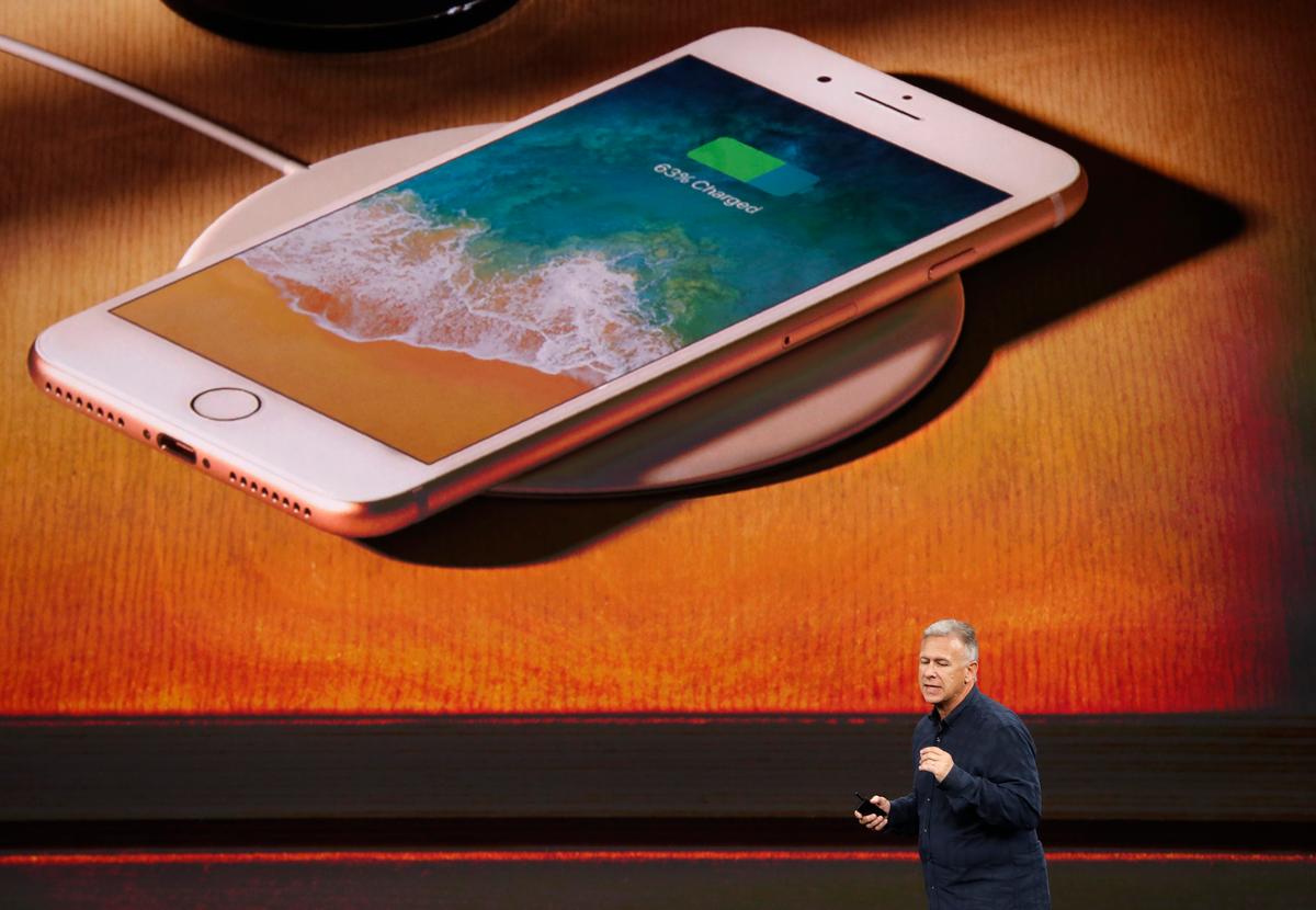 Apple Senior Vice President of Worldwide Marketing, Phil Schiller, introduces the iPhone 8 during a launch event in Cupertino, Calif., on Sept. 12, 2017. (REUTERS/Stephen Lam)