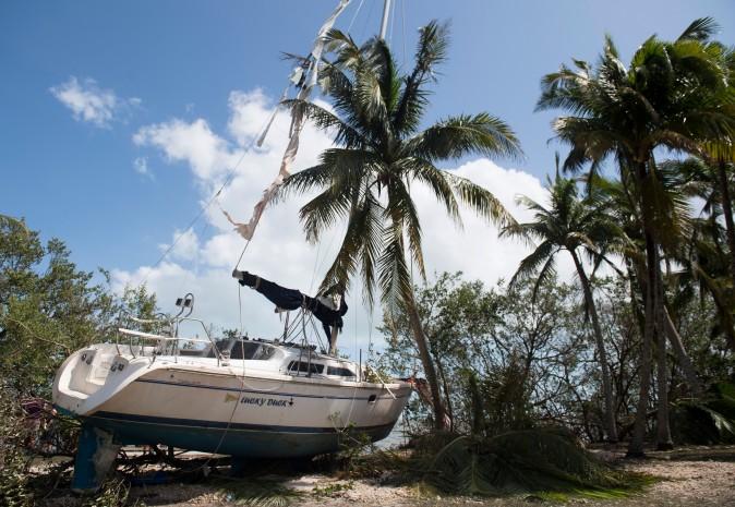 A boat sits onshore after a storm surge caused by Hurricane Irma in Coconut Grove, Fla., on Sept. 11. (Saul Loeb/AFP/Getty Images)