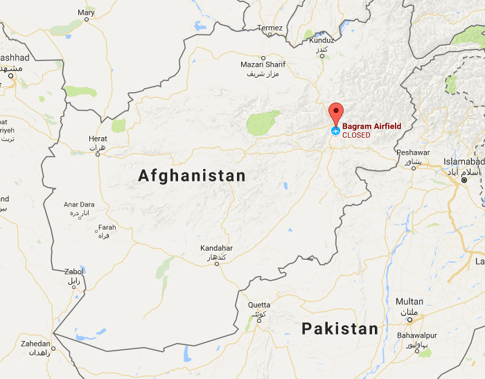 The location of Bagram Airfield in Afghanistan. (Screenshot via Google Maps)