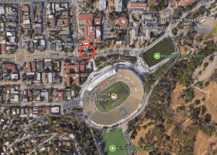The location where a UC Berkeley Police officer confiscated money from a vendor selling hot dogs without permit in Berkeley, Calif., on Sept. 9, 2017. (Screenshot via Google Maps)