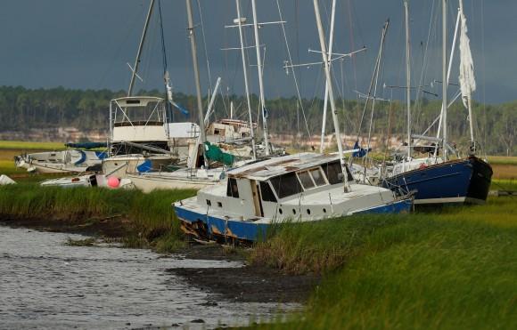 Boats are seen after being blown from the dock into the marsh after Hurricane Irma passed through in St Marys, Georgia, U.S., September 12, 2017. (Reuters/Chris Keane)